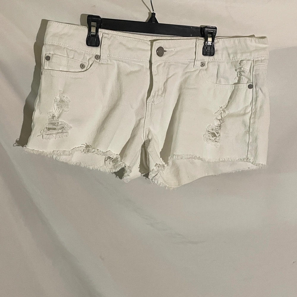 White Distressed Jean Shorts